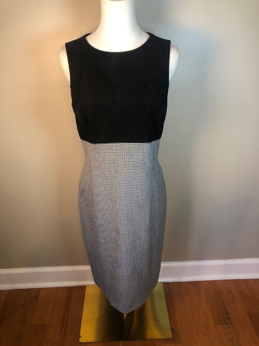 Lauren Ralph Lauren Houndstooth Faux Suede Bodice Sheath Dress Size 10 Timeless